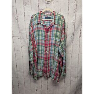 Ralph Lauren Shirt Mens‎ 4XLT Madras Plaid 100% Linen Classic Fit Button-Down